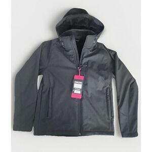 Kirkland Men's Fleece Lined Softshell Detachable Hood Jacket(BLACK EMBO M)NWT